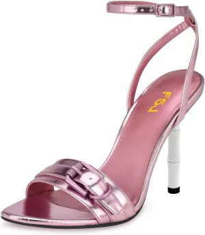 FSJ Women Pointed Open Toe Charming Heeled Sandals Bamboo High Stiletto Buckled Strap Wedding Party Nightclub Shoes Size 4-16 US