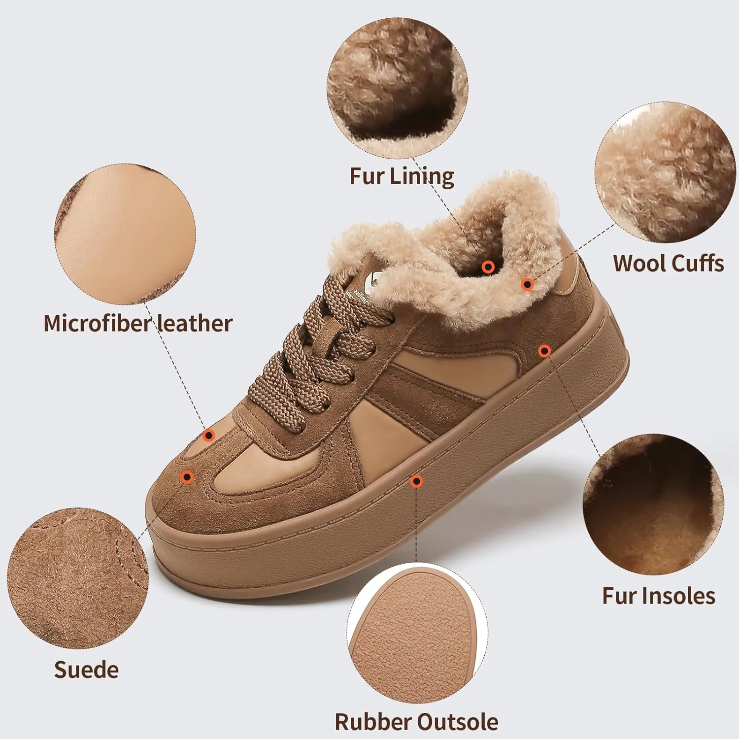 Fur Lined Winter Sneakers for Women Chunky Platform Non-Slip Soft Plush Warm Fashion Sneakers Casual Snow Walking Tennis Shoes