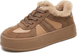 Fur Lined Winter Sneakers for Women Chunky Platform Non-Slip Soft Plush Warm Fashion Sneakers Casual Snow Walking Tennis Shoes