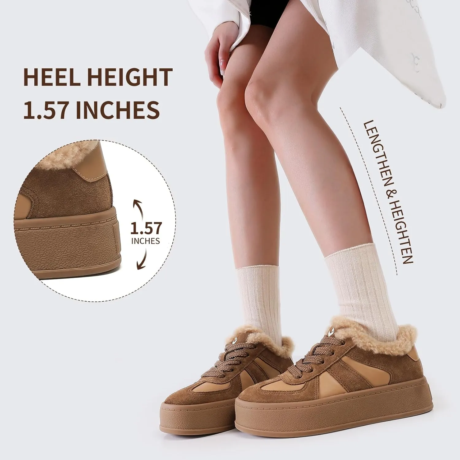 Fur Lined Winter Sneakers for Women Chunky Platform Non-Slip Soft Plush Warm Fashion Sneakers Casual Snow Walking Tennis Shoes
