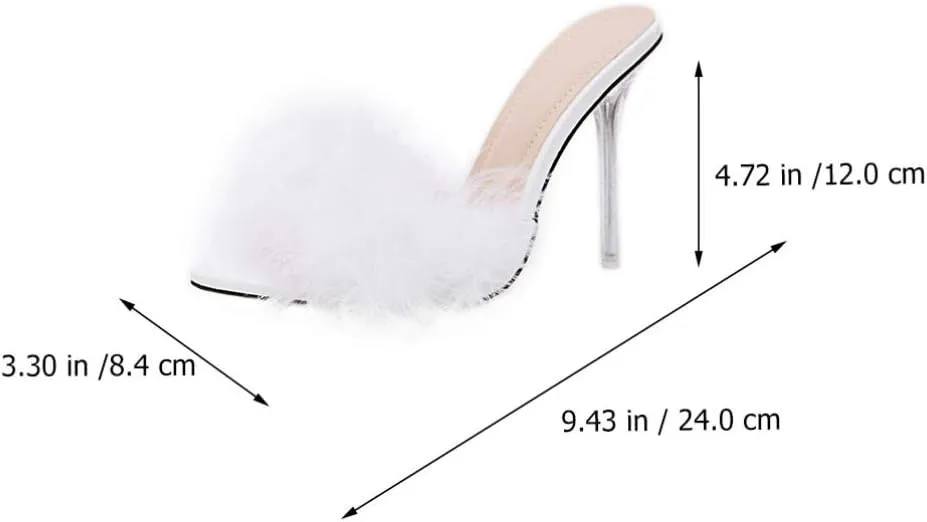Fur Slippers Open Toe Crystal High Heels Pointed Slides Transparent Heel Sandals Girls Fluffy House Slides Outdoor Dress Sandal 1 Pair