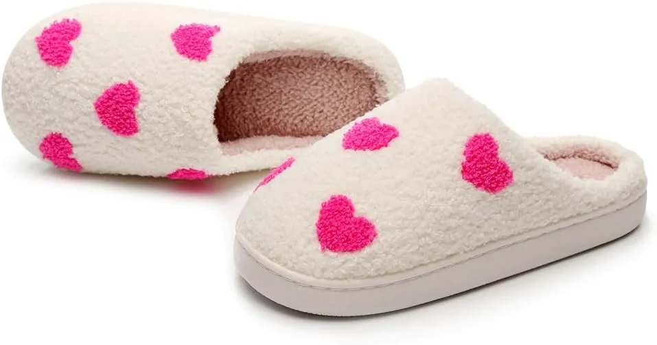 Fuzzy House Slippers for Unisex Cute Mini Hearts Pattern Slip-on Plush Non-slip Slippers Valentine's Day Gifts