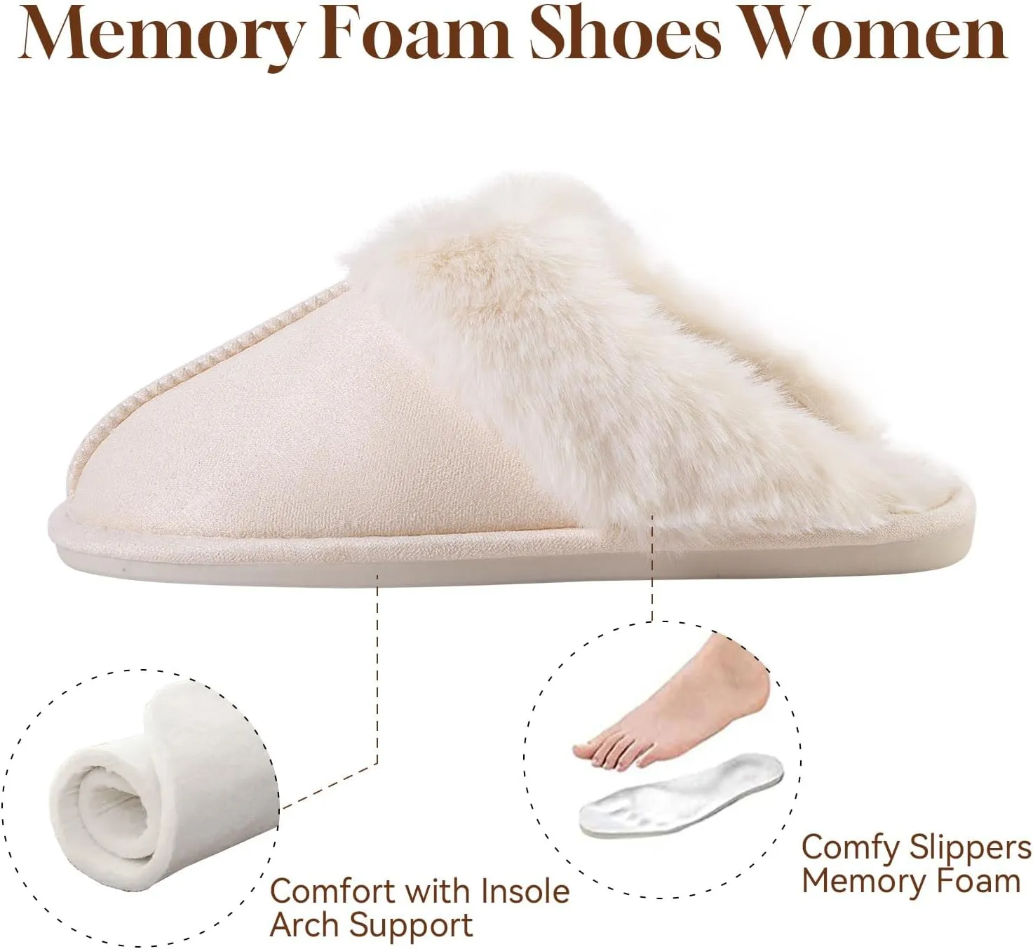 Fuzzy House Slippers for Women,Fluffy Memory Foam House Bedroom Slippers,Womens Shoes Casual Fall,Anti-Skid Plush for Indoor Outdoor Slippers