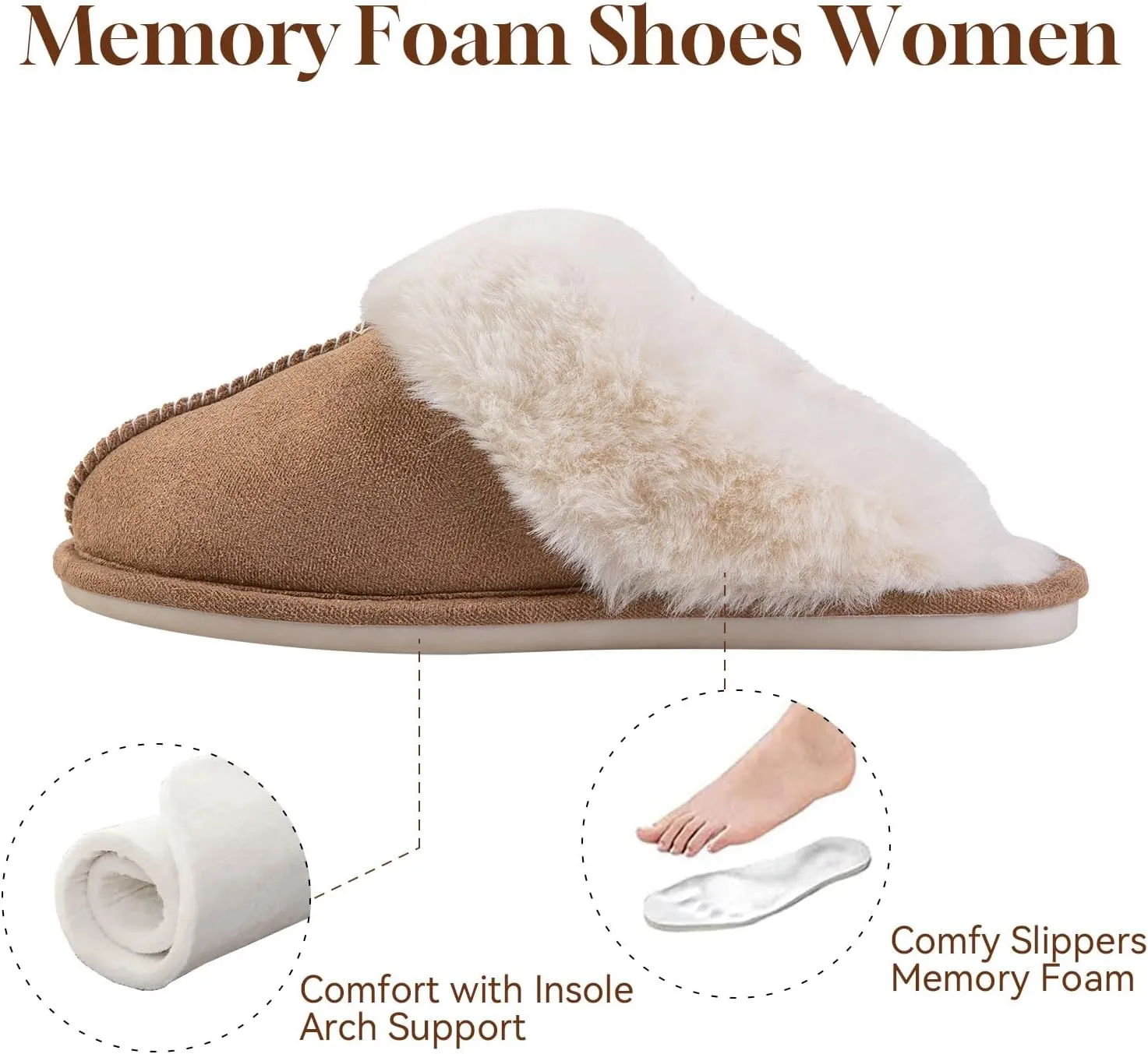Fuzzy House Slippers for Women,Fluffy Memory Foam House Bedroom Slippers,Womens Shoes Casual Fall,Anti-Skid Plush for Indoor Outdoor Slippers