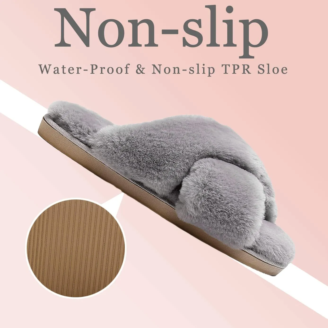 Fuzzy Slippers for Women - Fluffy Crossover Faux Fur House Slipper Open Toe Memory Foam Slippers