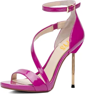 FYS Women Gorgeous Open Toe Ankle Strap Platform Sandals Sexy Strappy Stiletto High Heels Buckle Prom Party Dress Shoes Size 4-15 US