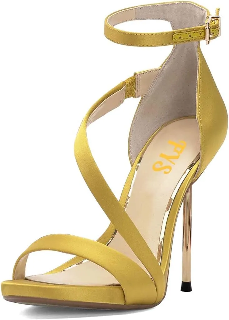FYS Women Gorgeous Open Toe Ankle Strap Platform Sandals Sexy Strappy Stiletto High Heels Buckle Prom Party Dress Shoes Size 4-15 US