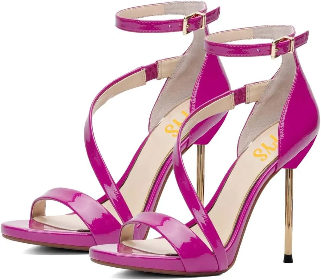 FYS Women Gorgeous Open Toe Ankle Strap Platform Sandals Sexy Strappy Stiletto High Heels Buckle Prom Party Dress Shoes Size 4-15 US