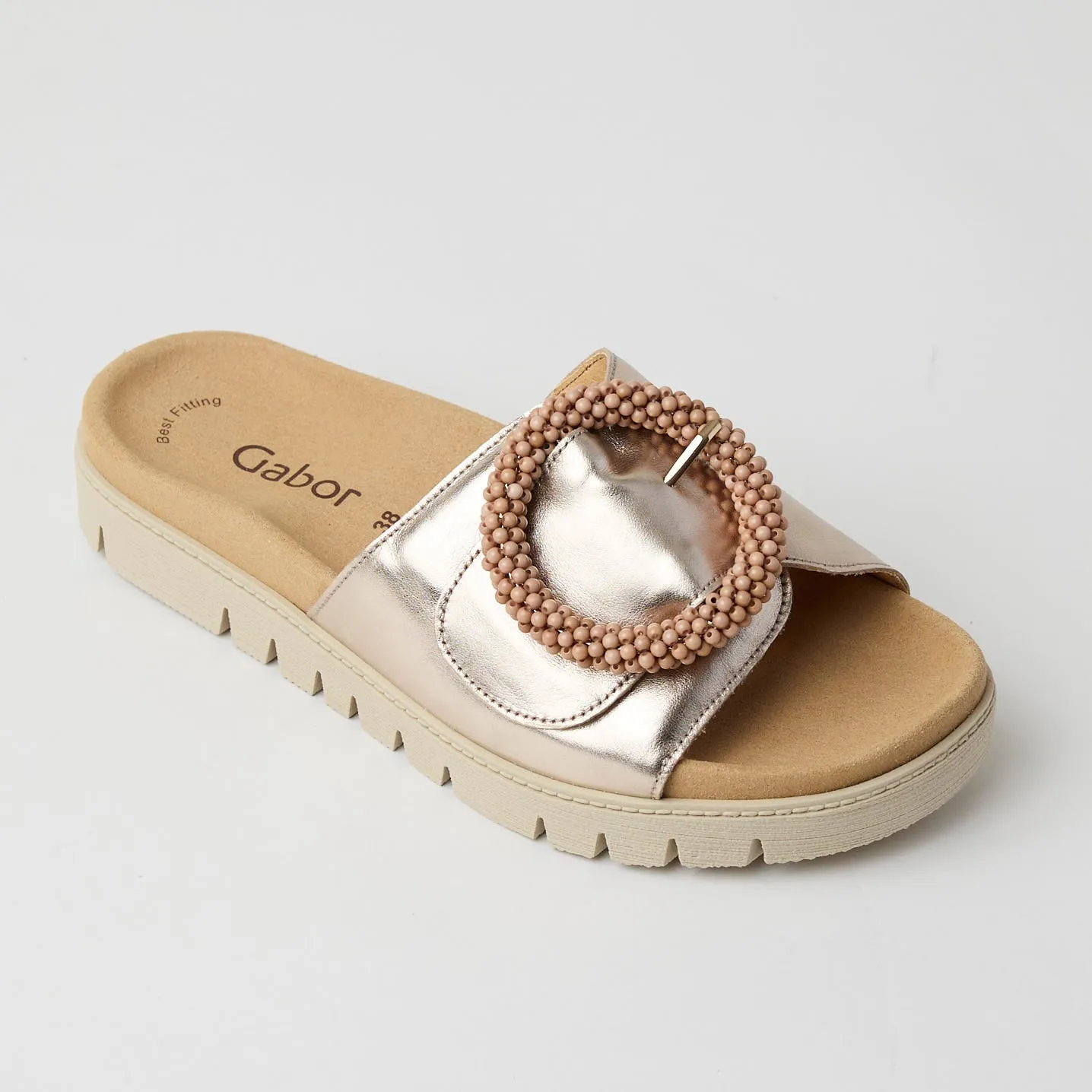 Gabor Champagne Metallic Slider Sandals