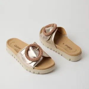 Gabor Champagne Metallic Slider Sandals