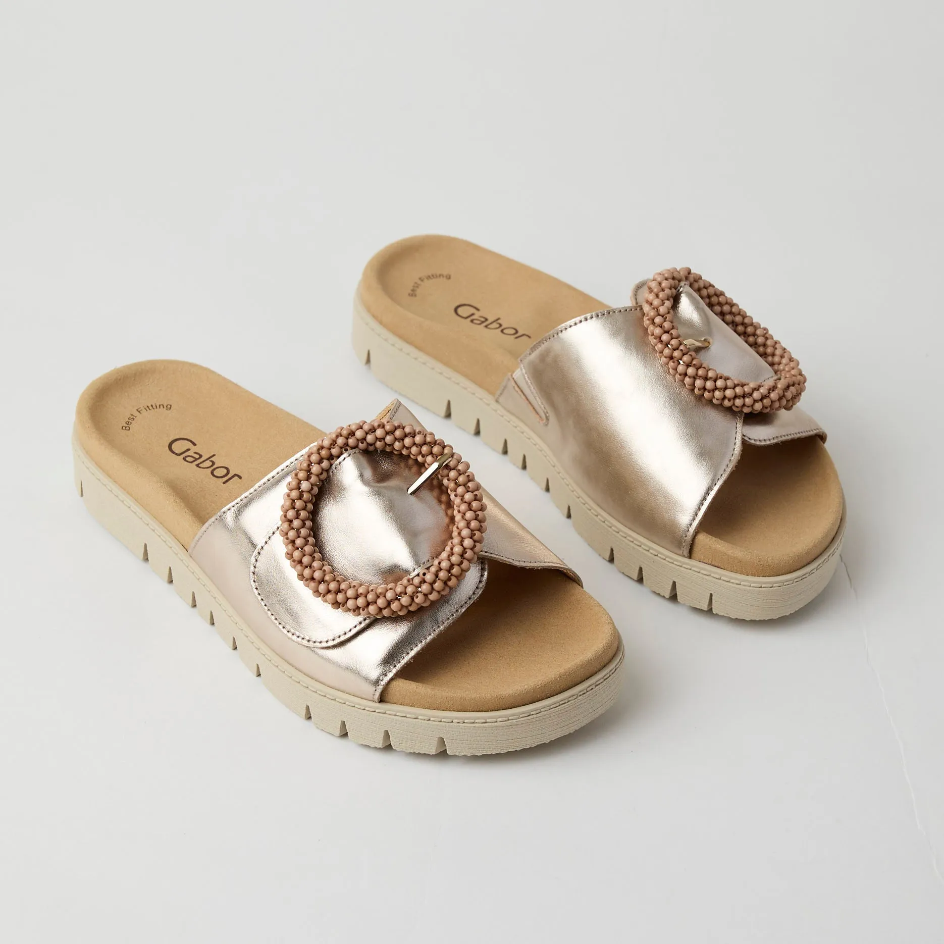 Gabor Champagne Metallic Slider Sandals