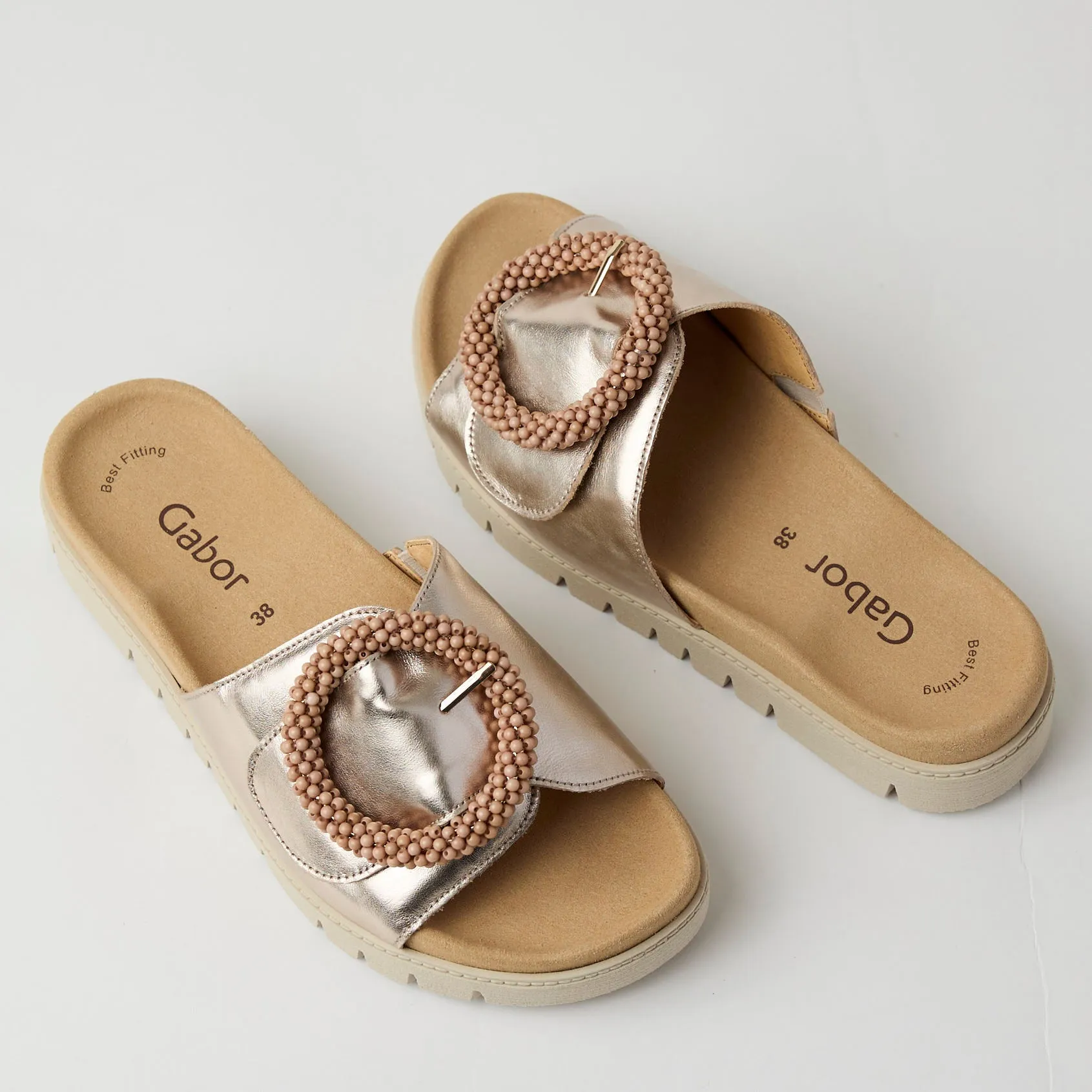 Gabor Champagne Metallic Slider Sandals