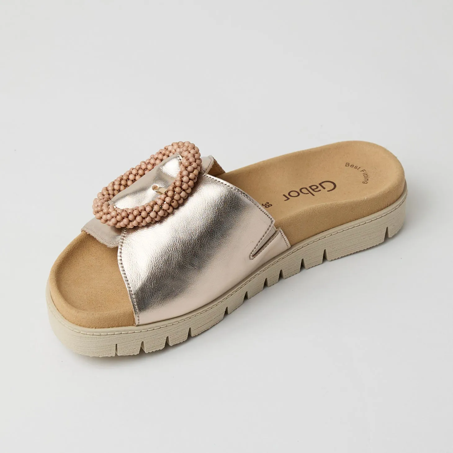 Gabor Champagne Metallic Slider Sandals