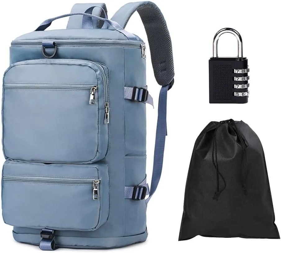 Geelragaly Gym Bag Men Women shoe compartment wetpocket 30L Suitable sports,fitness,short distance travelshoe cover password lock kit,blue