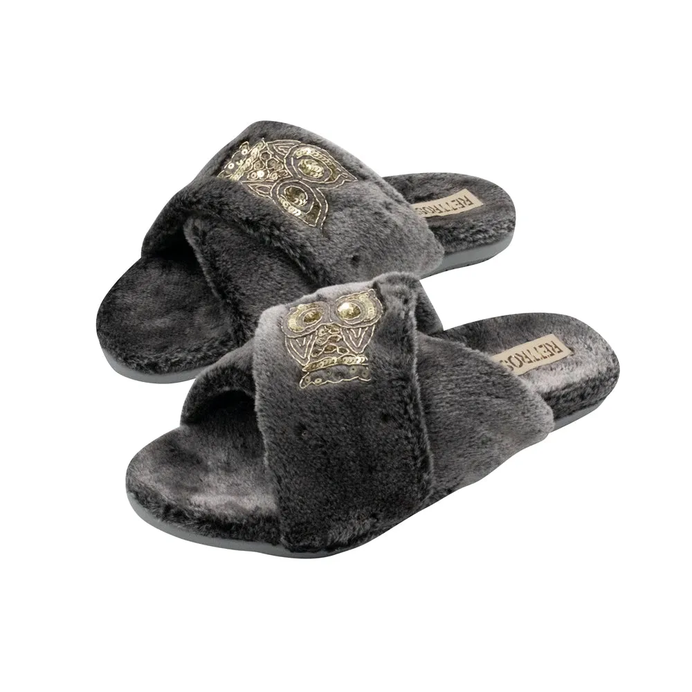 Georgia Charcoal Luxury Plush Diamanté Embellished Handmade Slipper