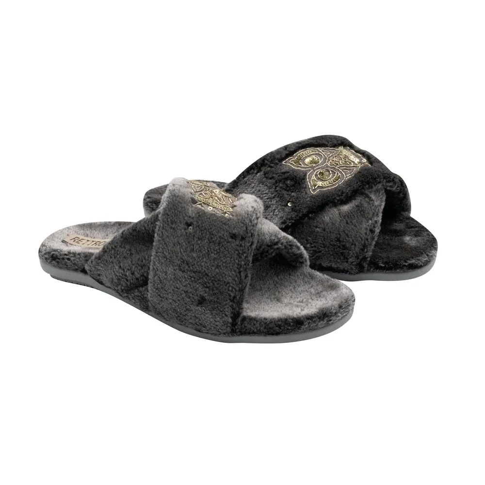 Georgia Charcoal Luxury Plush Diamanté Embellished Handmade Slipper