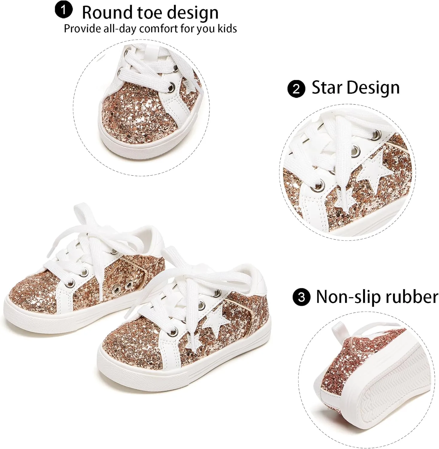 GINFIVE Toddler Girls Sneakers Little Girls Slip On Shoes Glitter Sneakers Toddler