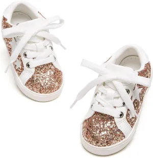 GINFIVE Toddler Girls Sneakers Little Girls Slip On Shoes Glitter Sneakers Toddler