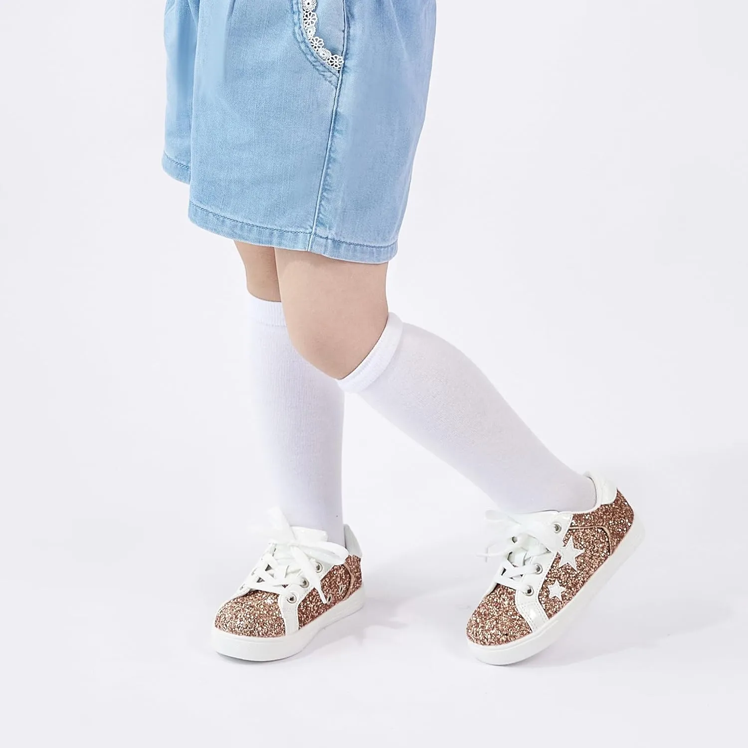 GINFIVE Toddler Girls Sneakers Little Girls Slip On Shoes Glitter Sneakers Toddler