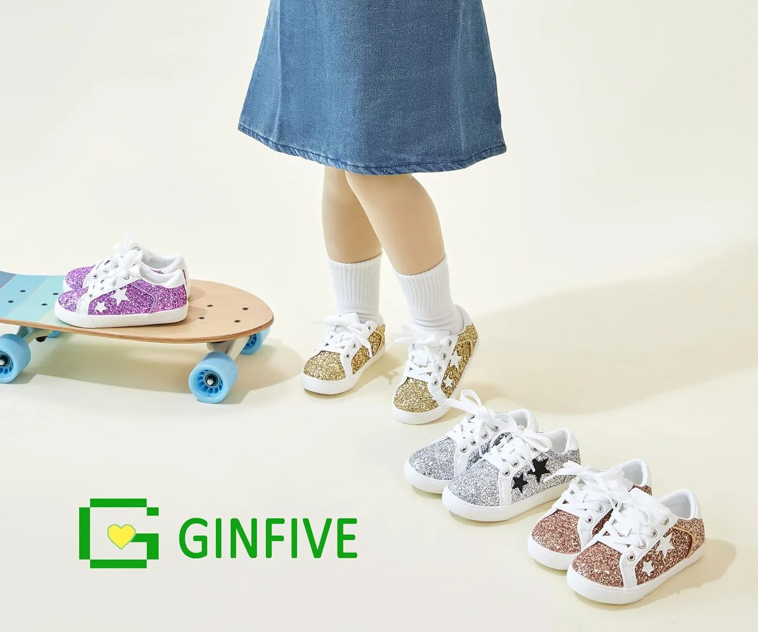GINFIVE Toddler Girls Sneakers Little Girls Slip On Shoes Glitter Sneakers Toddler