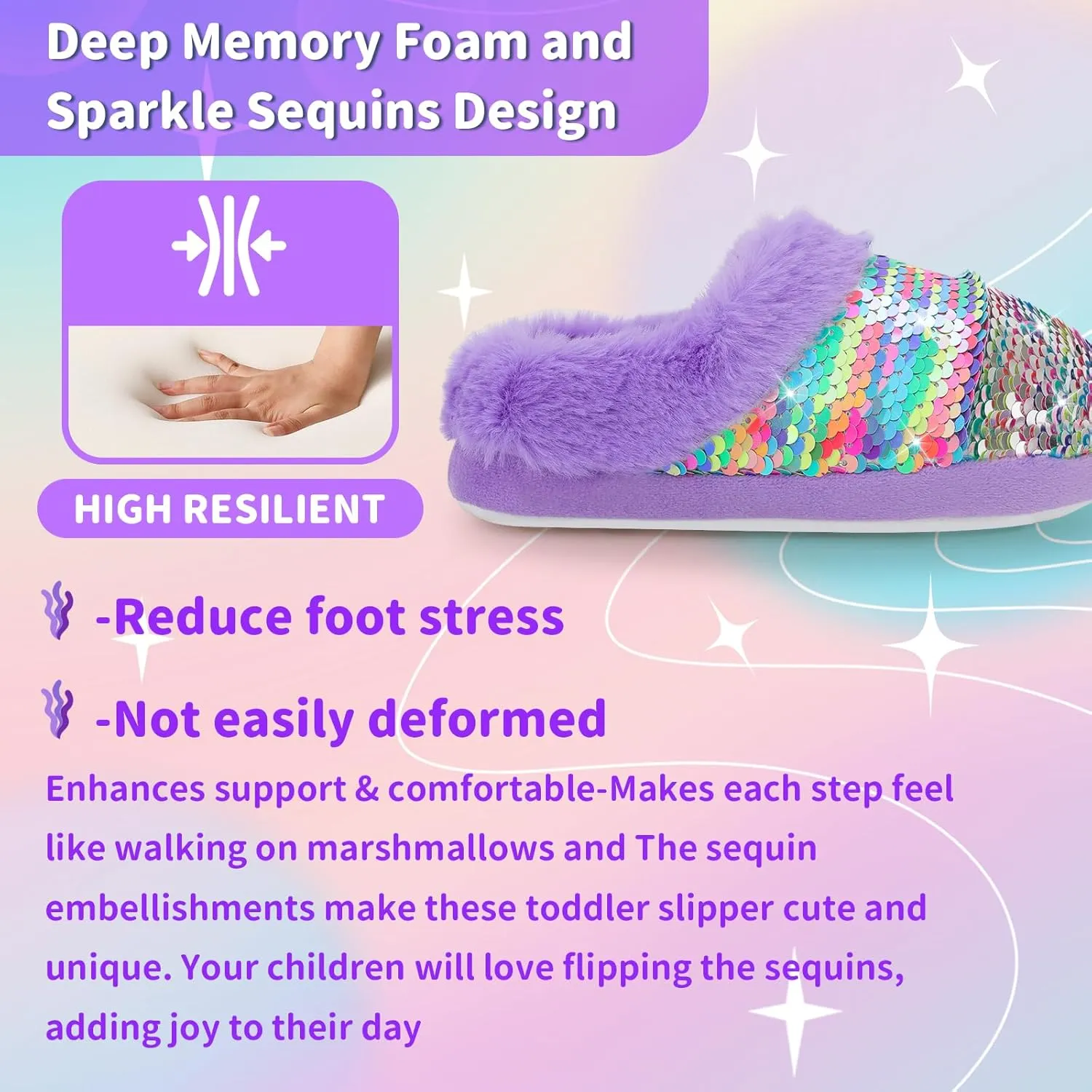 Girls Plush Sequin Slippers With Sleep Mask, Cute Faux Fur Slip-on Shoes Memory Foam House Shoes for Girls Bedroom Slippers
