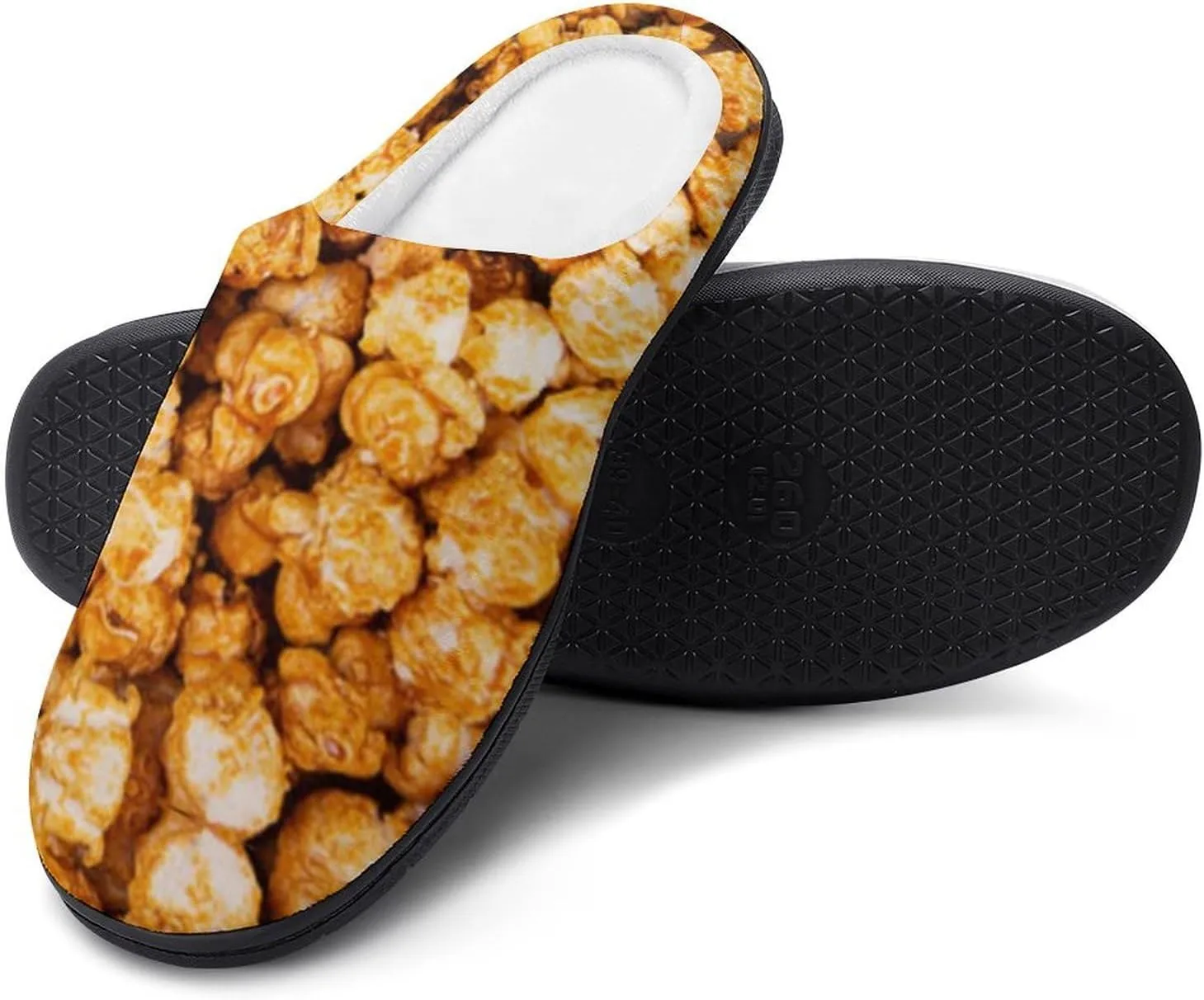 Golden Caramel Popcorn Pattern Slippers for Women Girls Warm Plush Indoor Outdoor Shoes Non Slip