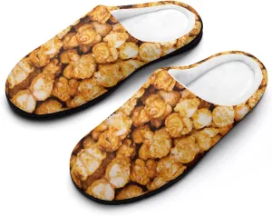 Golden Caramel Popcorn Pattern Slippers for Women Girls Warm Plush Indoor Outdoor Shoes Non Slip
