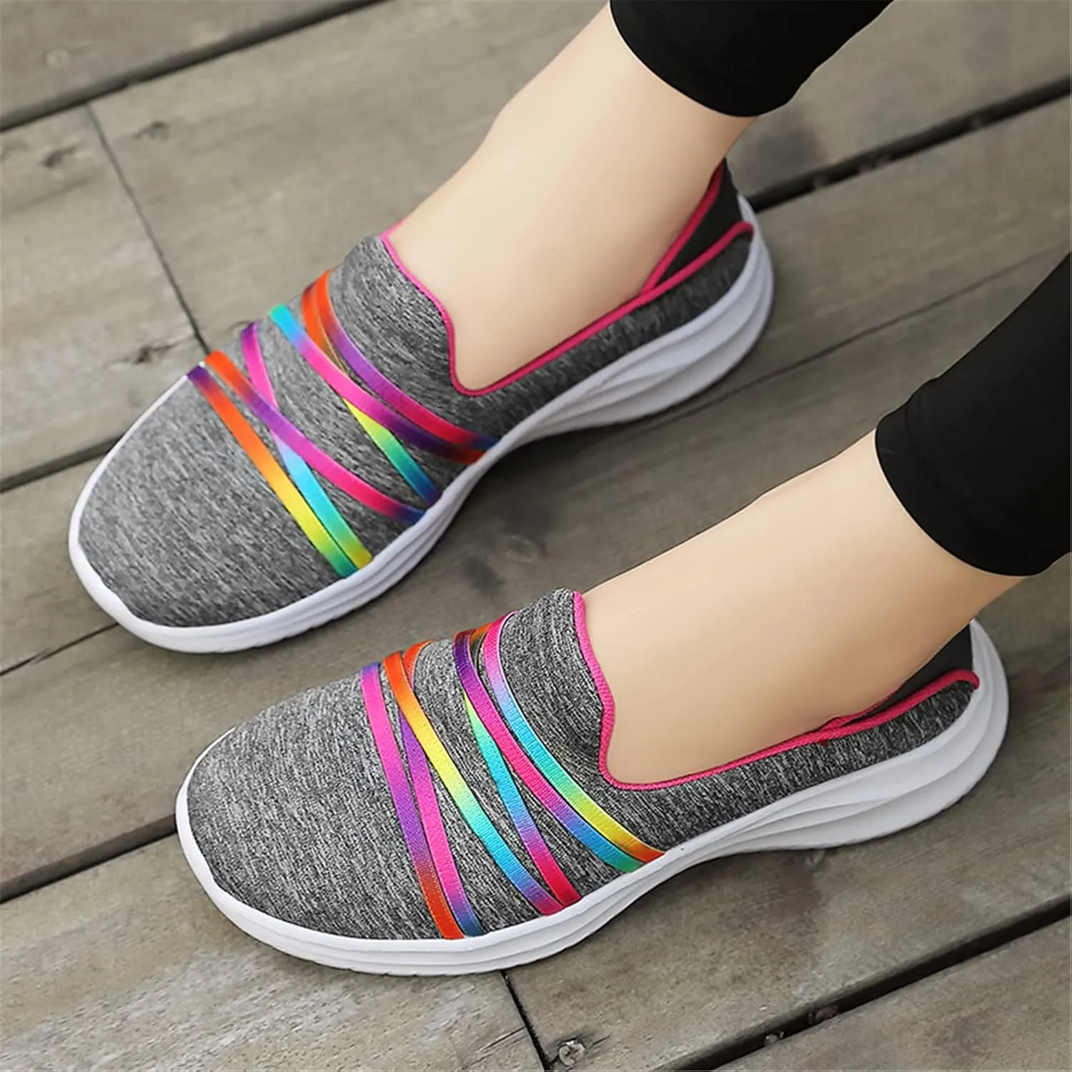 GOSPT Women's Knit Slip on Loafers Lightweight Nurse Walking Flat Sneakers Work Shoes