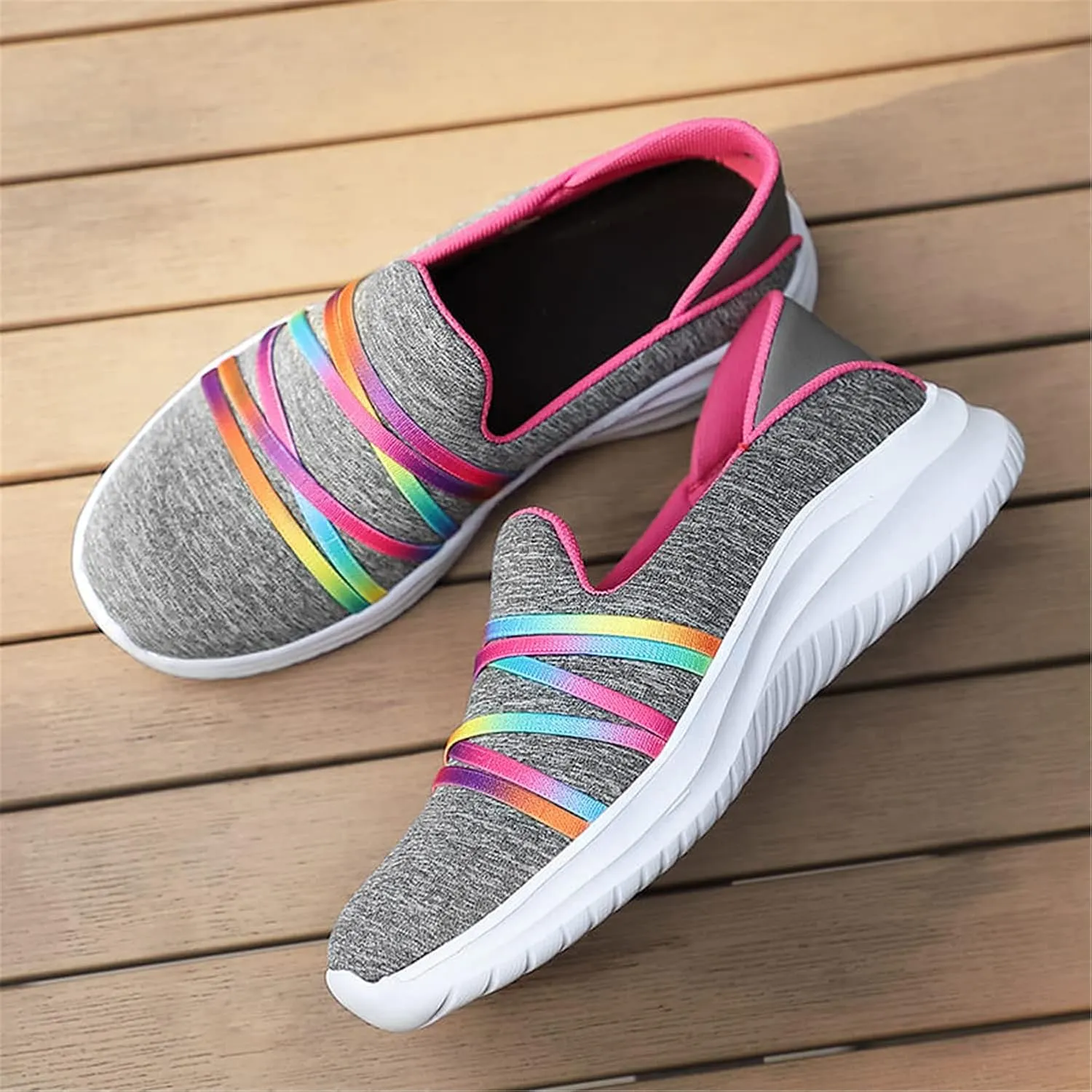 GOSPT Women's Knit Slip on Loafers Lightweight Nurse Walking Flat Sneakers Work Shoes