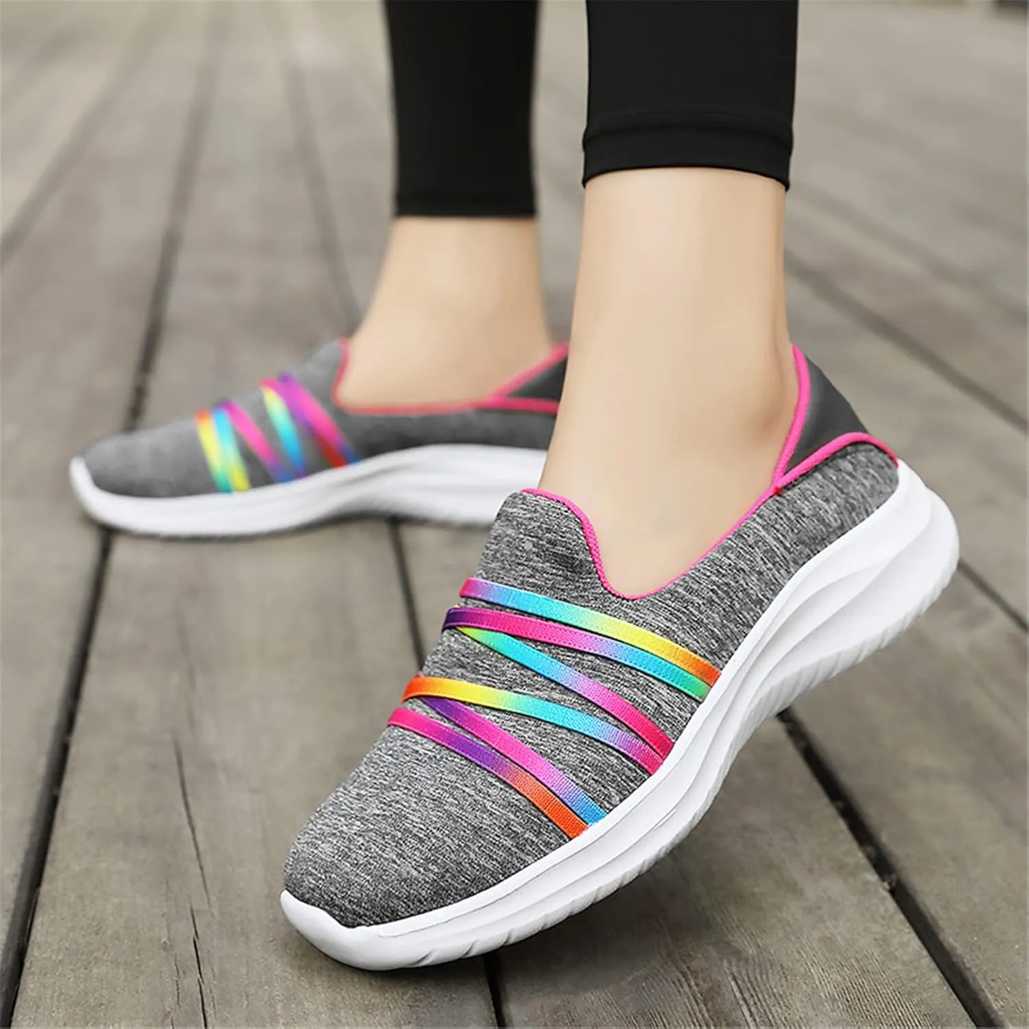 GOSPT Women's Knit Slip on Loafers Lightweight Nurse Walking Flat Sneakers Work Shoes