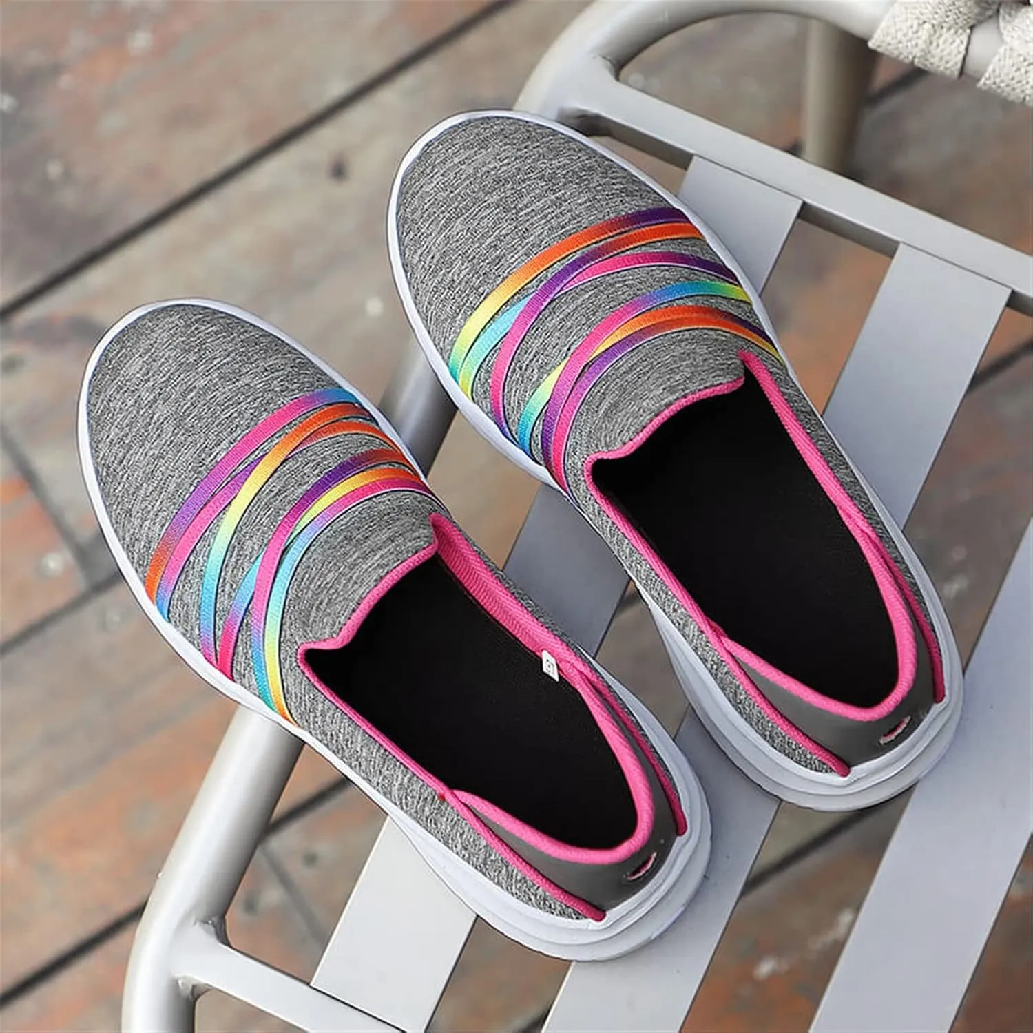 GOSPT Women's Knit Slip on Loafers Lightweight Nurse Walking Flat Sneakers Work Shoes