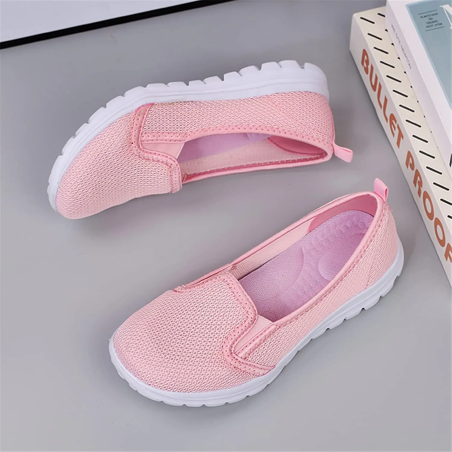 GOSPT Women's Knit Walking Shoes Lightweight Breathable Mesh Slip on Low Top Loafer Flats