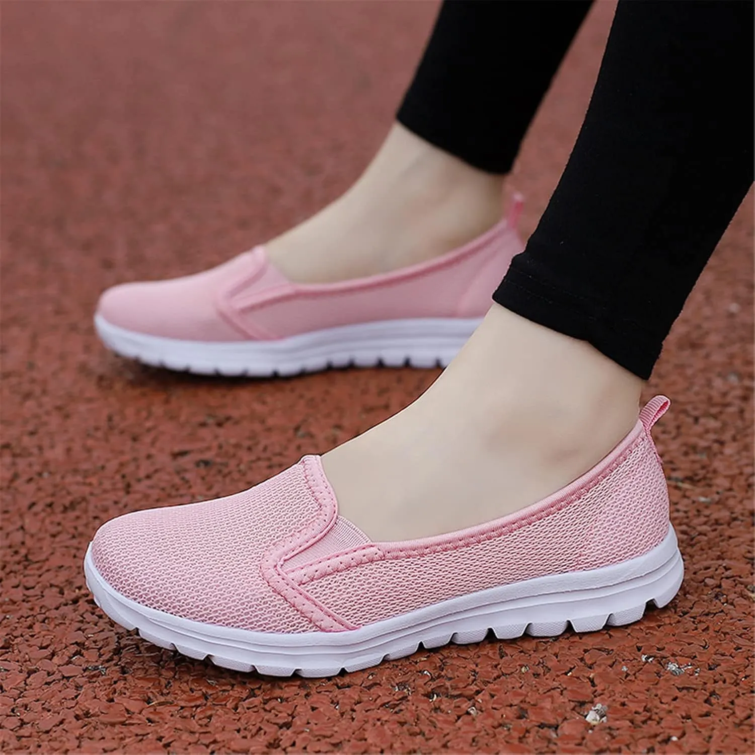 GOSPT Women's Knit Walking Shoes Lightweight Breathable Mesh Slip on Low Top Loafer Flats