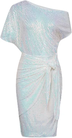 GRACE KARIN Women's Sequin Sparkly Glitter Party Club Dress One Shoulder Ruched Cocktail Bodycon Dress