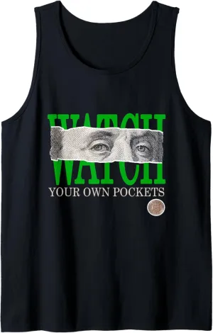 Green Watch Your Own Pockets Kelly Green Color Graphic Tank Top