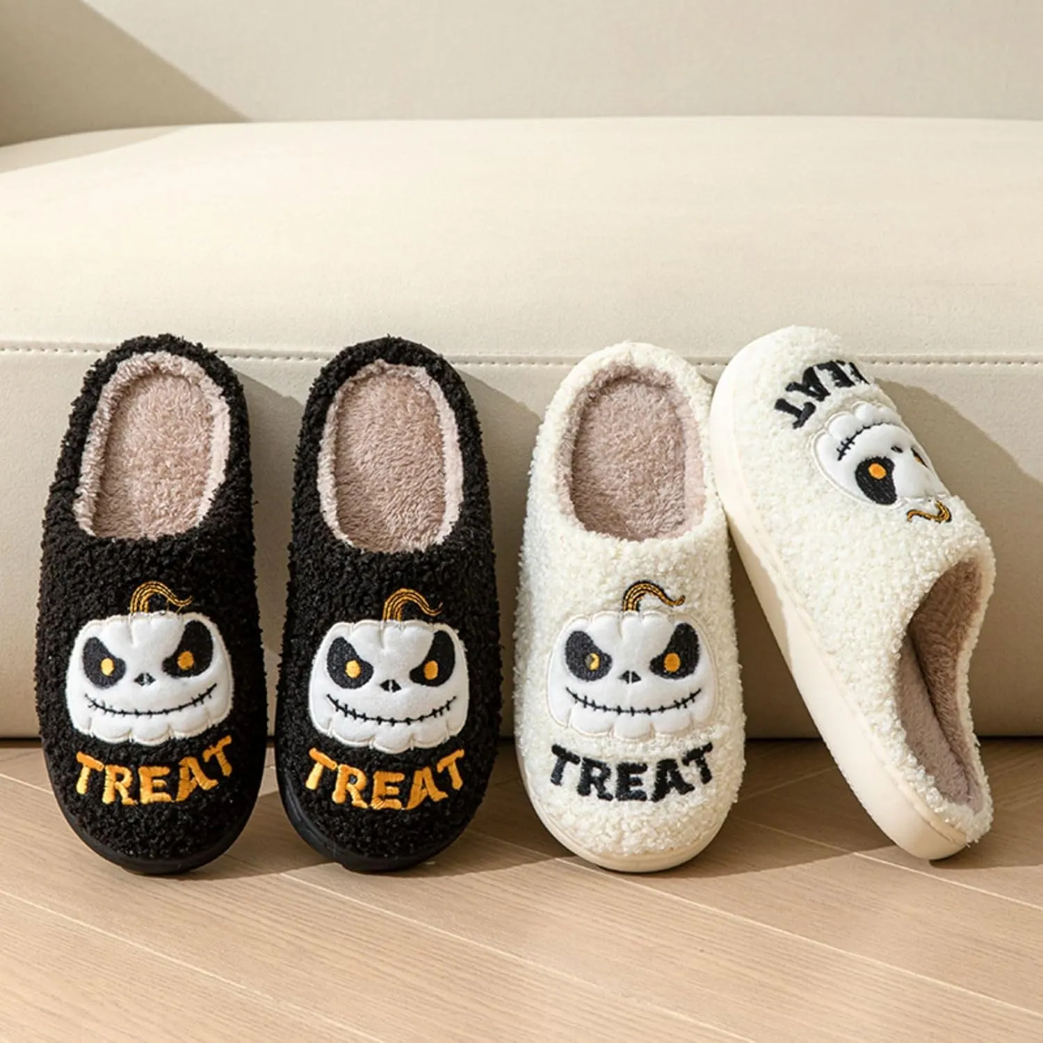Grimace Halloween Soft Plush Comfy Slippers - Pumpkin Slippers, Slip-on, Cozy Indoor/Outdoor, Fluffy for Women & Men