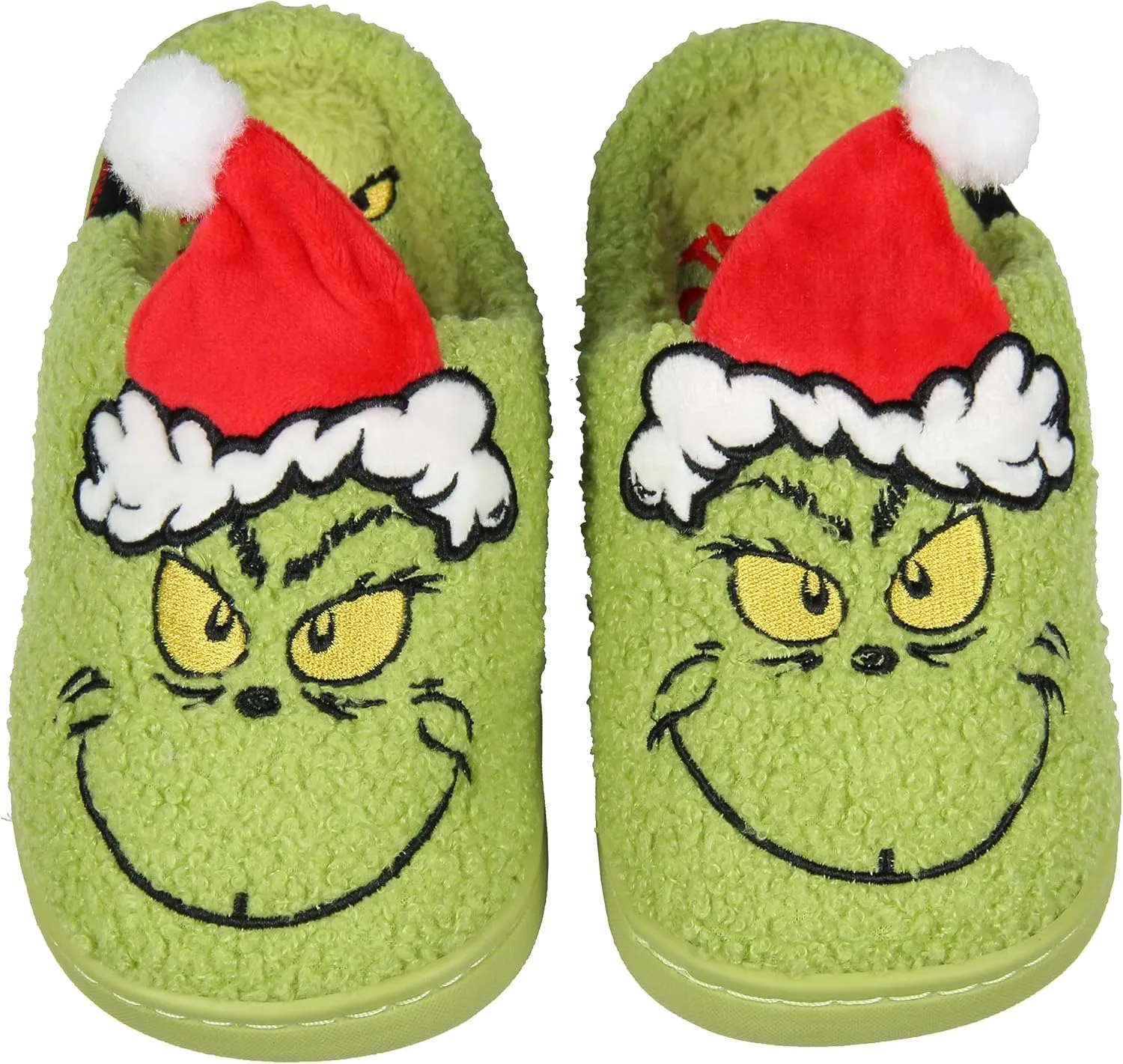 Grinch Slippers Dr Seuss The Grinch Who Stole Christmas 3D Hat Holiday Matching Family Rubber Bottom House Slipper