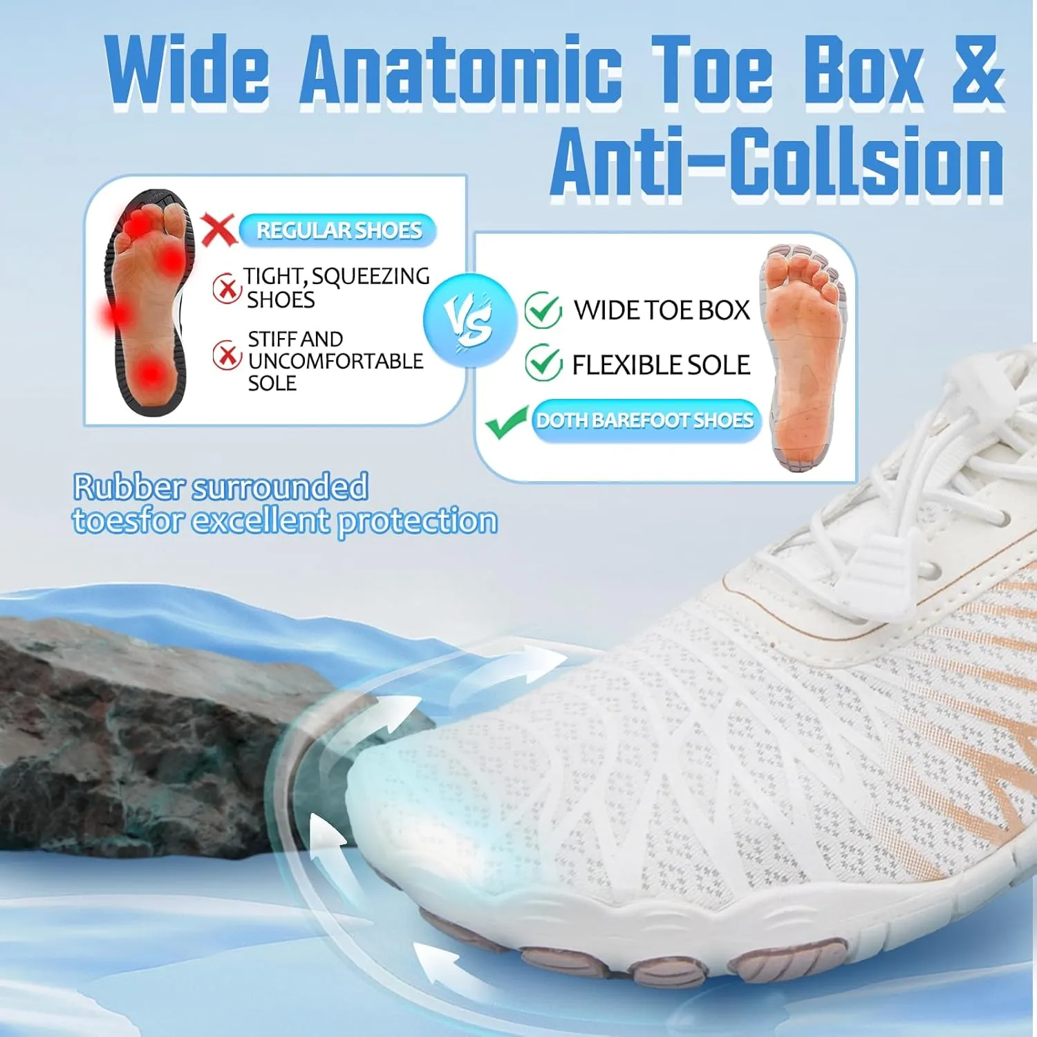 Grounded Footwear for Women Men, Barefoot Shoes Non-Slip Wide Toe, Hike Lightweight Drop Zero Quick-Dry Breathable