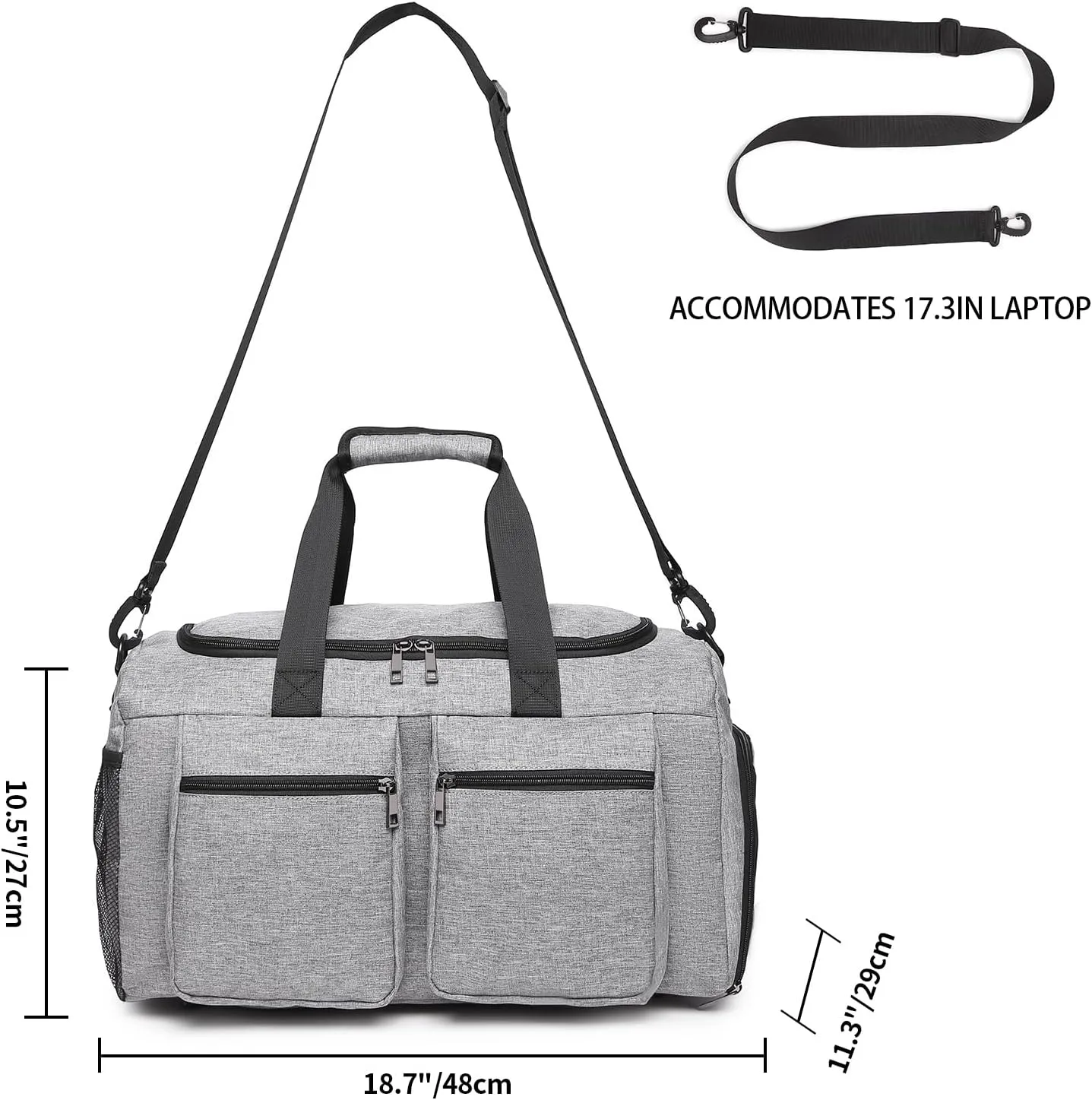 Gym Bag for Men Women, Fitness Workout Sports Bag with Wet Pocket & Shoes Compartment, Weekender Overnight Bag Travel Duffel Bag Carry On Gym Duffle Bag-Grey