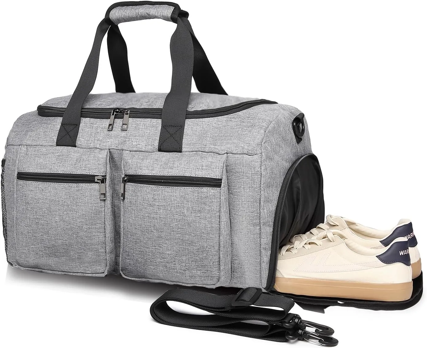 Gym Bag for Men Women, Fitness Workout Sports Bag with Wet Pocket & Shoes Compartment, Weekender Overnight Bag Travel Duffel Bag Carry On Gym Duffle Bag-Grey