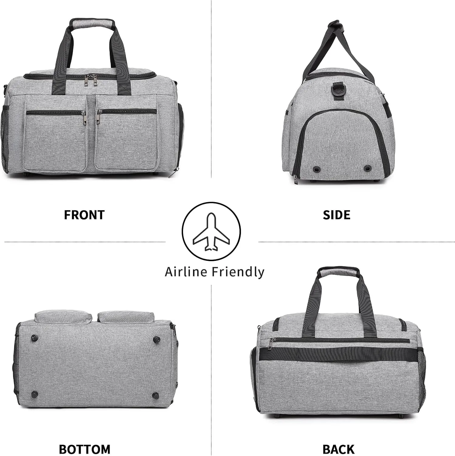 Gym Bag for Men Women, Fitness Workout Sports Bag with Wet Pocket & Shoes Compartment, Weekender Overnight Bag Travel Duffel Bag Carry On Gym Duffle Bag-Grey