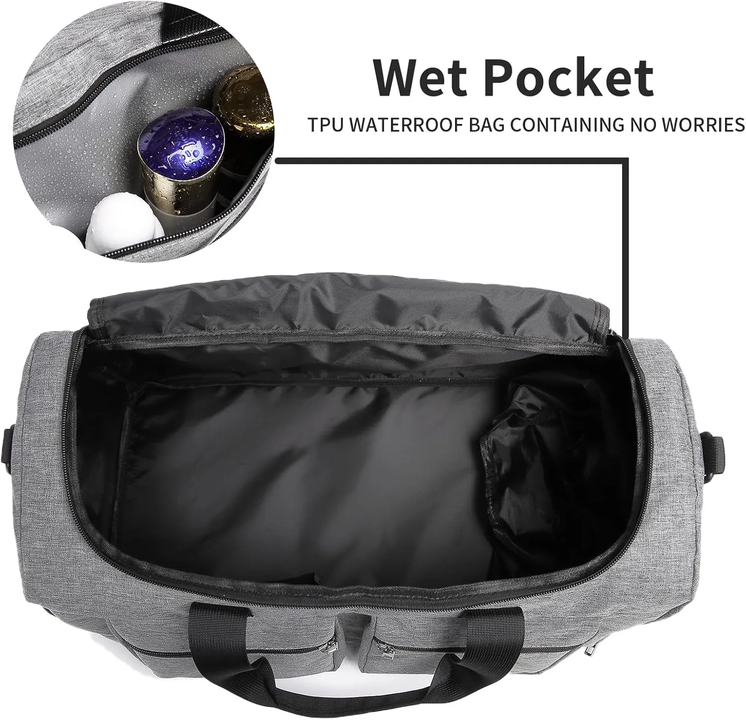 Gym Bag for Men Women, Fitness Workout Sports Bag with Wet Pocket & Shoes Compartment, Weekender Overnight Bag Travel Duffel Bag Carry On Gym Duffle Bag-Grey
