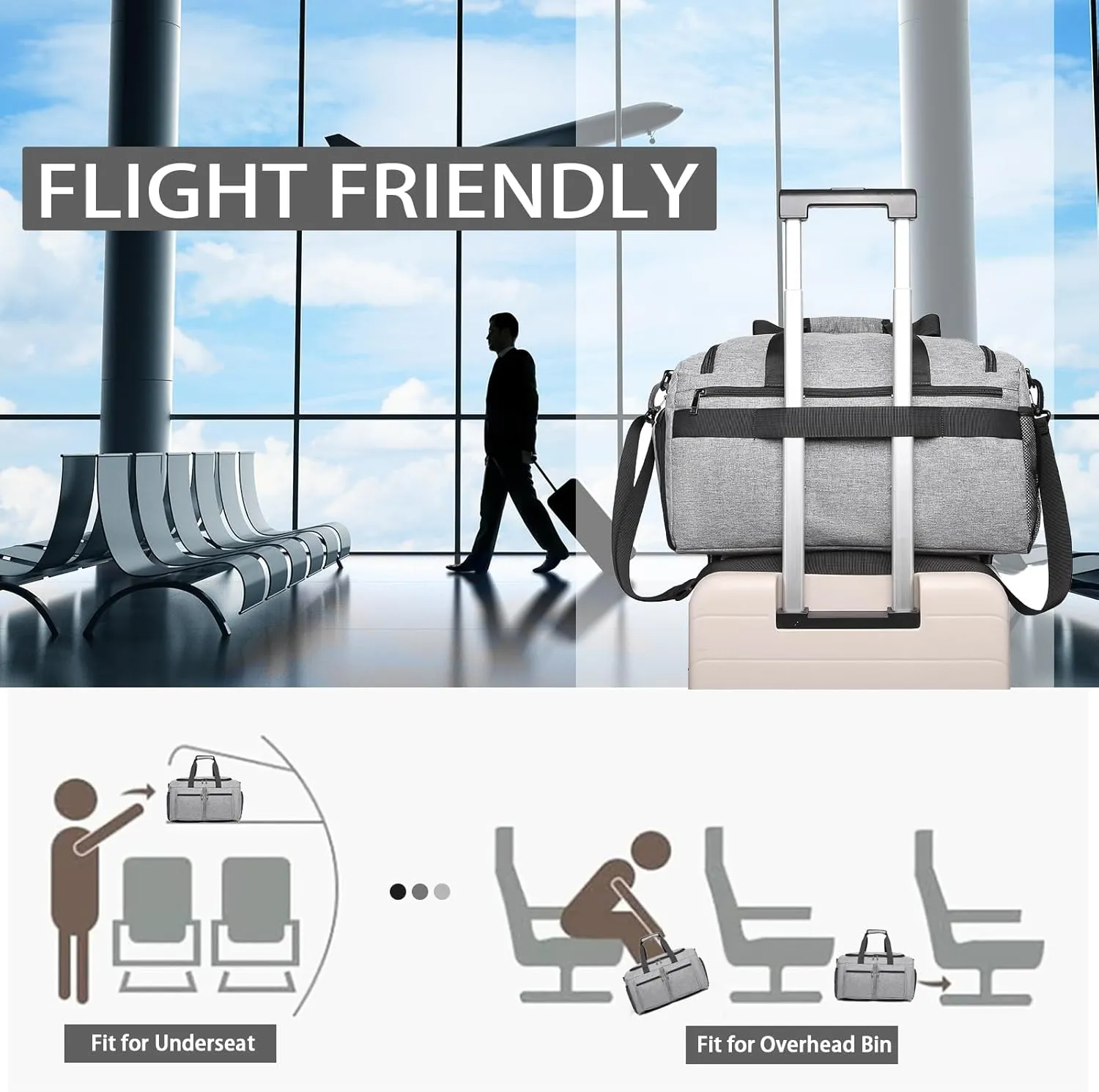 Gym Bag for Men Women, Fitness Workout Sports Bag with Wet Pocket & Shoes Compartment, Weekender Overnight Bag Travel Duffel Bag Carry On Gym Duffle Bag-Grey