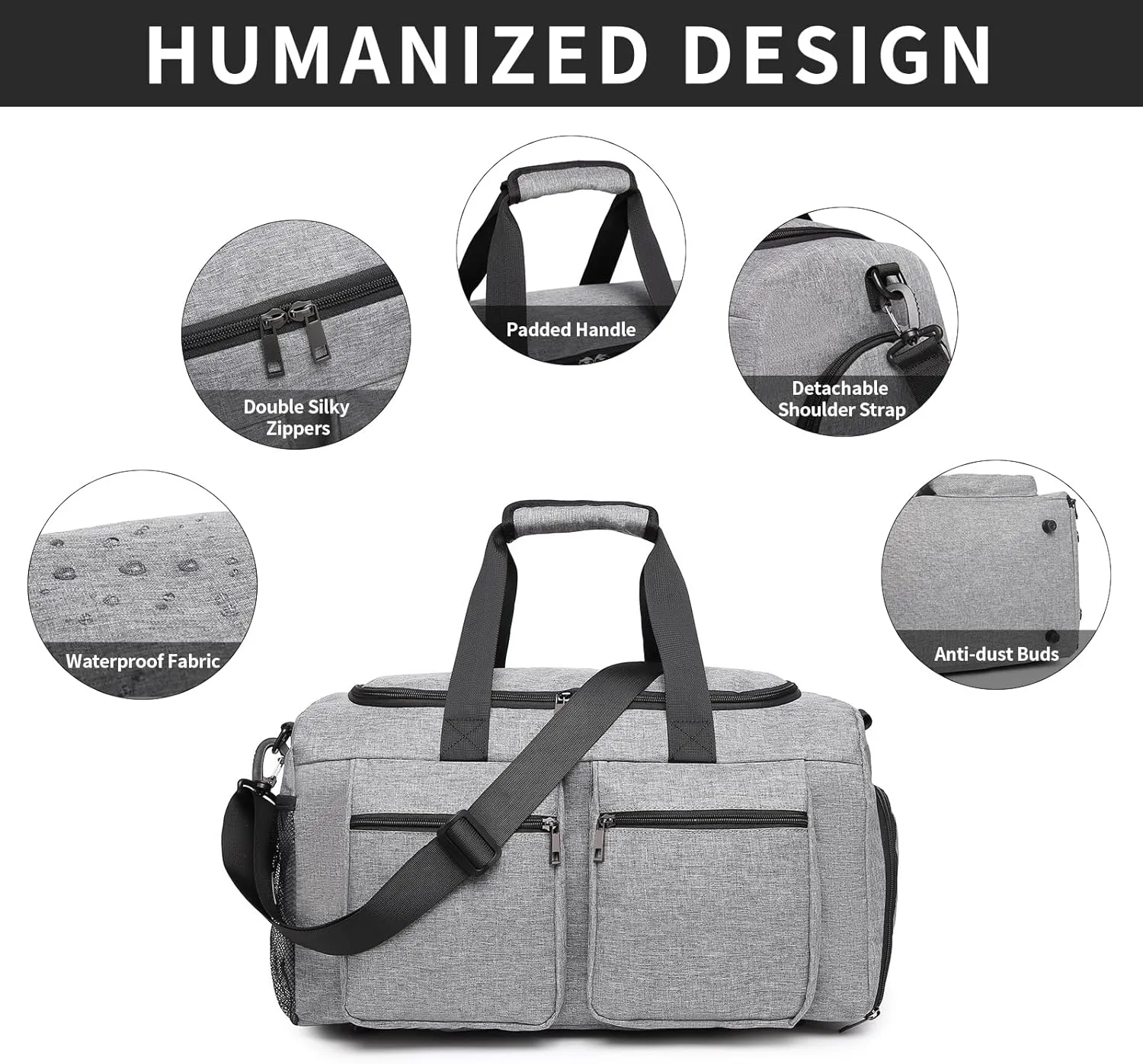 Gym Bag for Men Women, Fitness Workout Sports Bag with Wet Pocket & Shoes Compartment, Weekender Overnight Bag Travel Duffel Bag Carry On Gym Duffle Bag-Grey