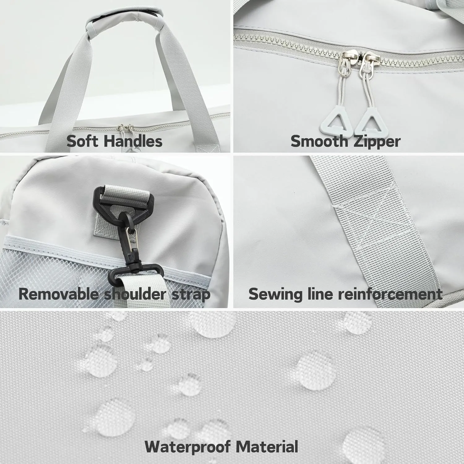 Gym Bag for Men Women, Waterproof Sports Duffle Bag with Shoe Compartment & Wet Pocket, Small Travel Duffel Bag Overnight Carry on Weekender bag for Workout, Fitness, Overnight, Yoga - White