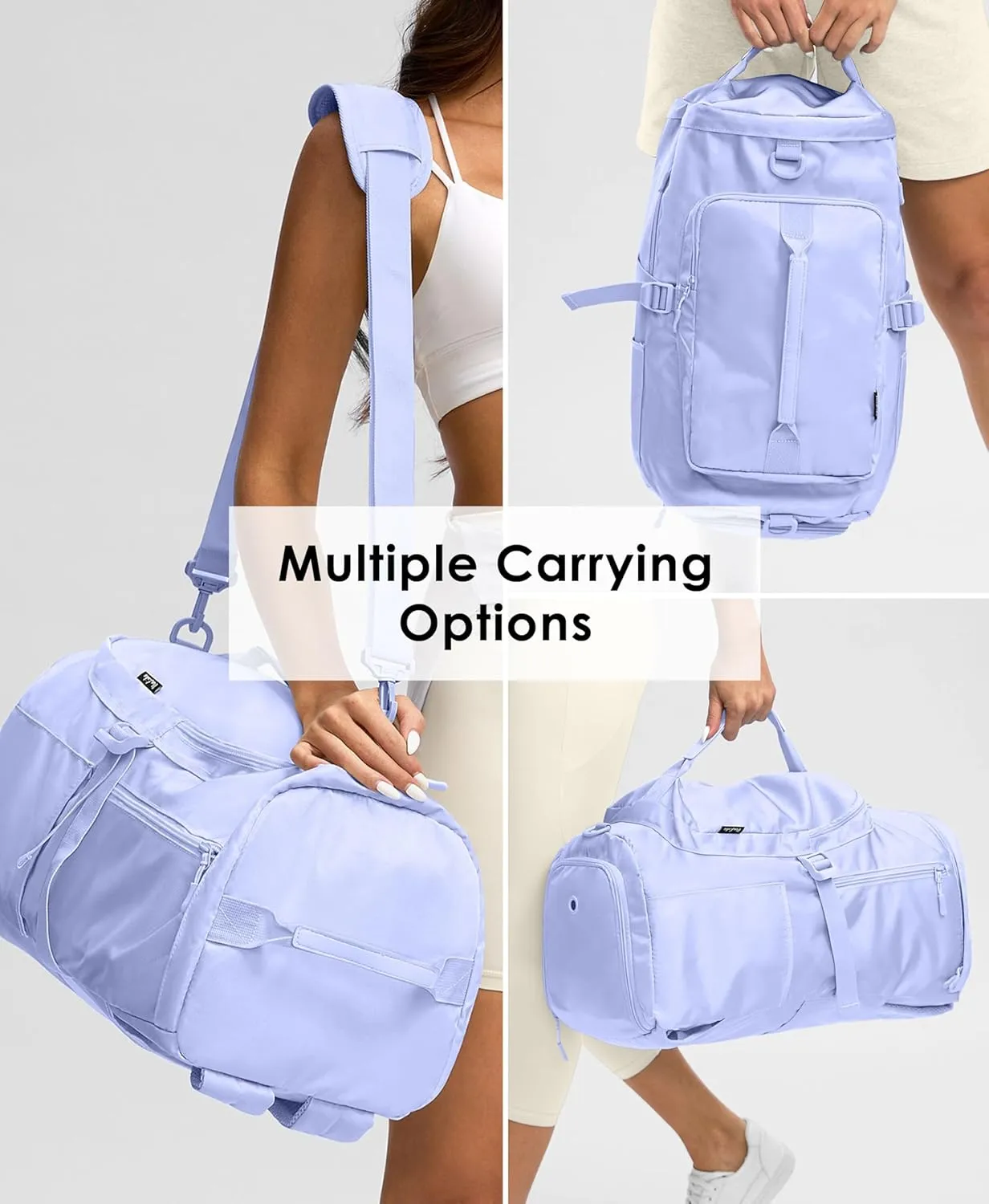 Gym Bag for Women Workout Gym Backpack with Shoe Compartment Sports Duffel Bag Multiple Pockets 30L (Lavender)