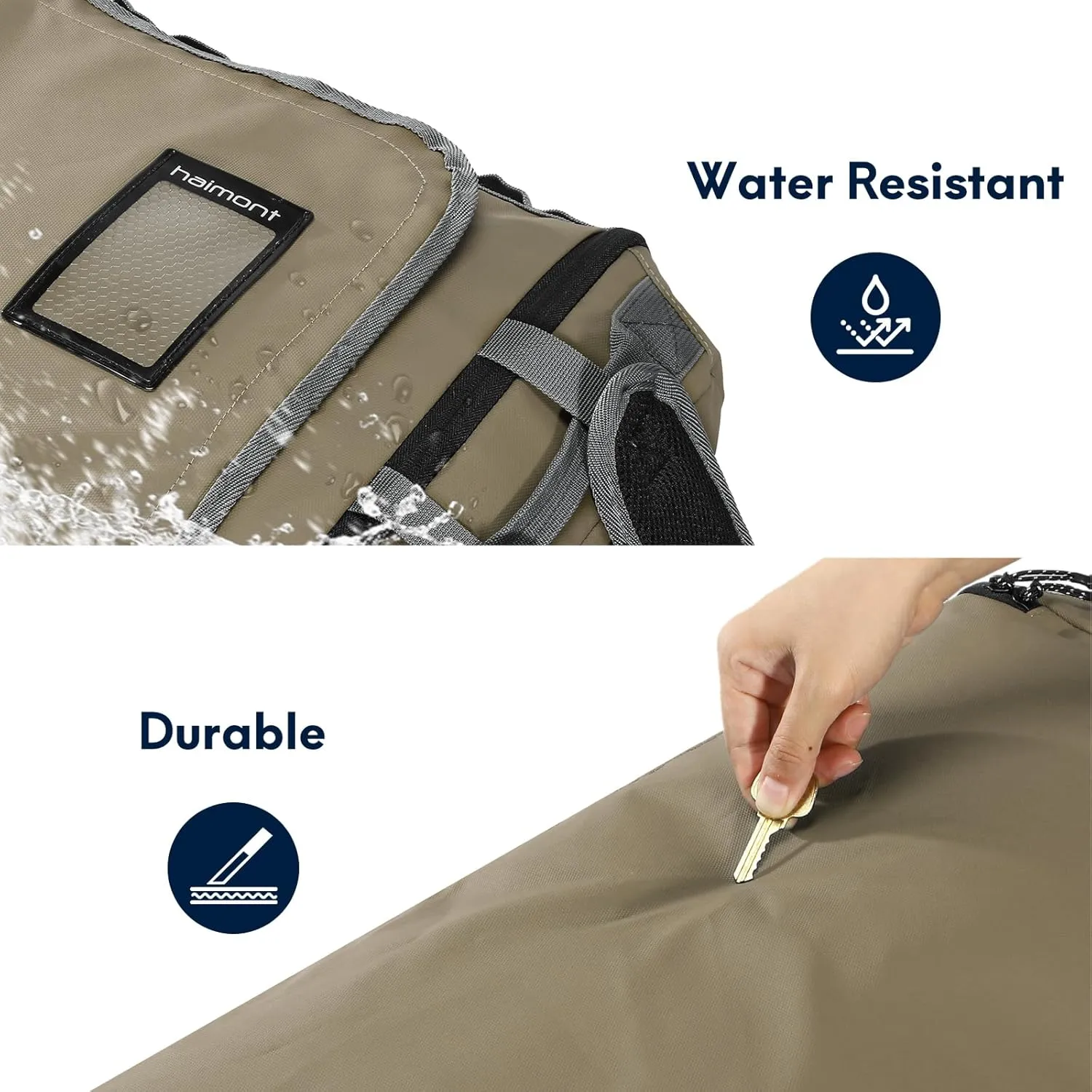 Haimont Duffel Backpack Bag 50L Water Repellent Sports Gym Bag Foldable Men Women with Shoe Compartment for Travel Hiking Camping Outdoor, Upgrade, Khaki