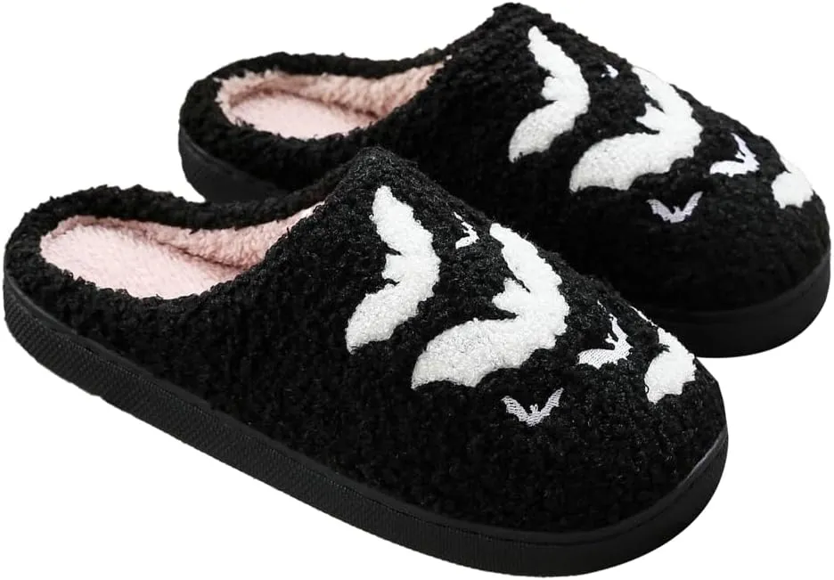 Halloween Slippers for Women Men Fuzzy Preppy Slipper Warm Funny Spooky Cloud Slipper House Couple Slipper Memory Foam Shoes, F-GY-DTX005