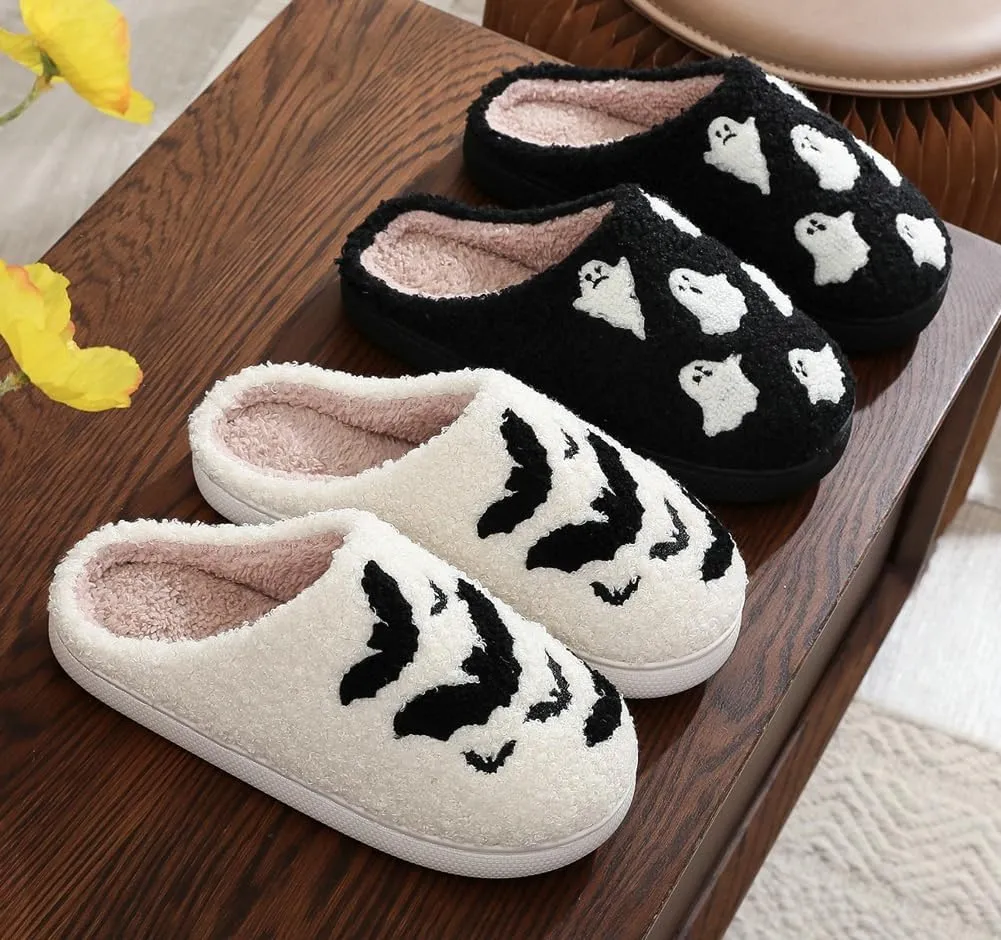Halloween Slippers for Women Men Fuzzy Preppy Slipper Warm Funny Spooky Cloud Slipper House Couple Slipper Memory Foam Shoes, F-GY-DTX005