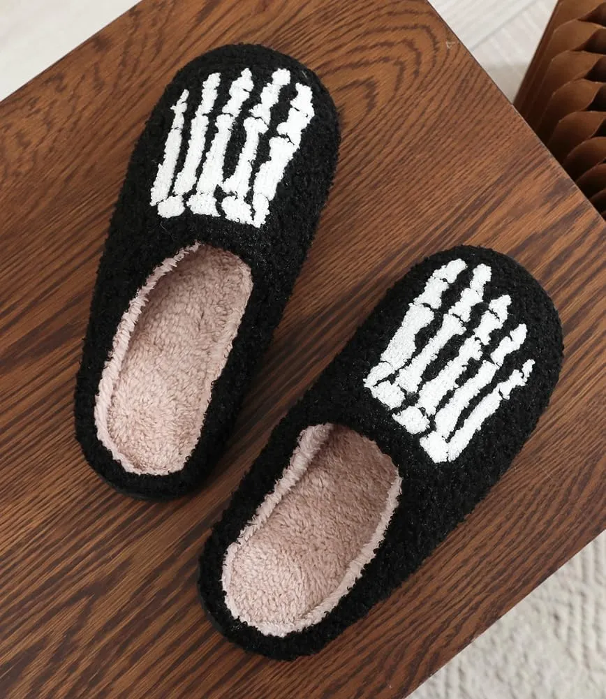 Halloween Slippers for Women Men Fuzzy Preppy Slipper Warm Funny Spooky Cloud Slipper House Couple Slipper Memory Foam Shoes, F-GY-DTX005